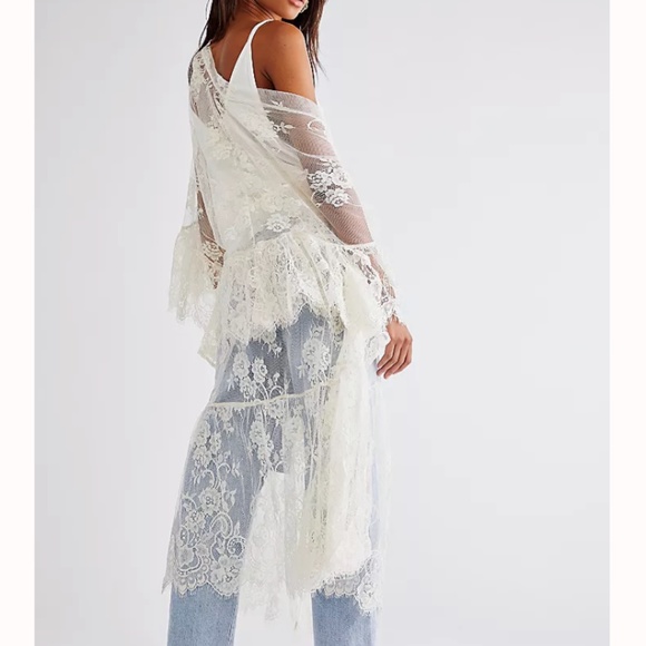 FP x Muche et Muchette Tiered Lace Kimono White Ivory O/S One Size Gypsy Boho - Picture 4 of 15